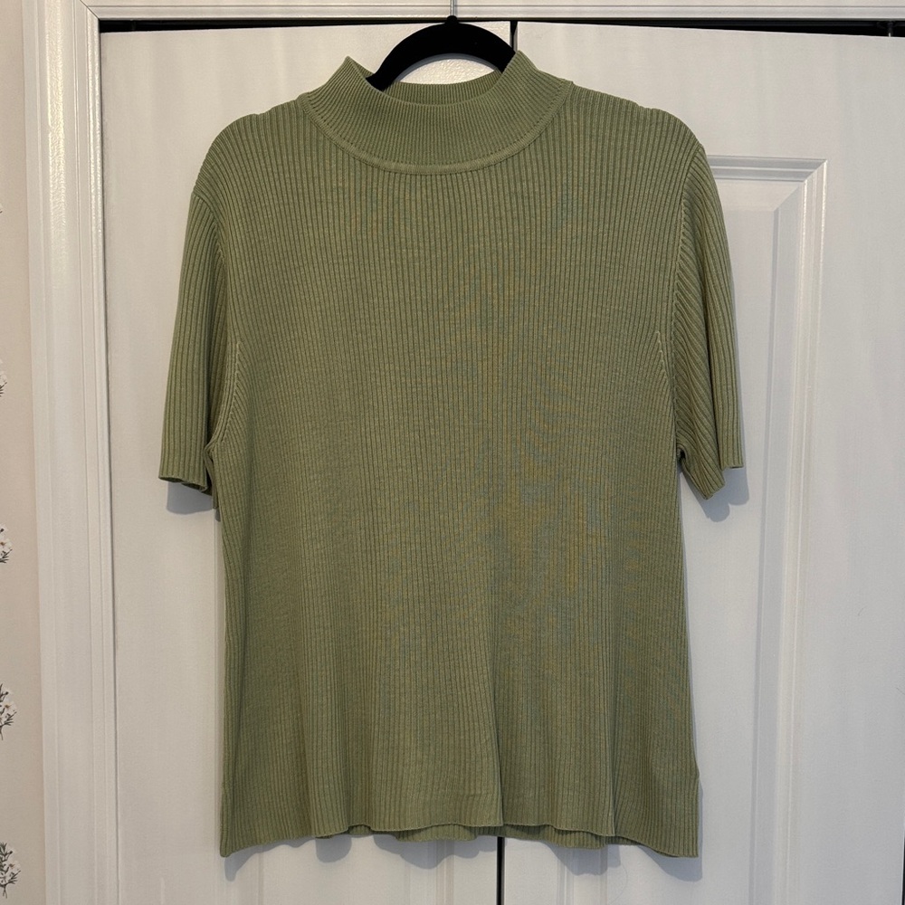 Croft & Barrow Sage Green Ribbed Mock Turtleneck Top - 1X